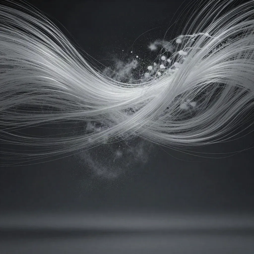 Silver filaments bloom in graphite haze with a calm empty lower third.